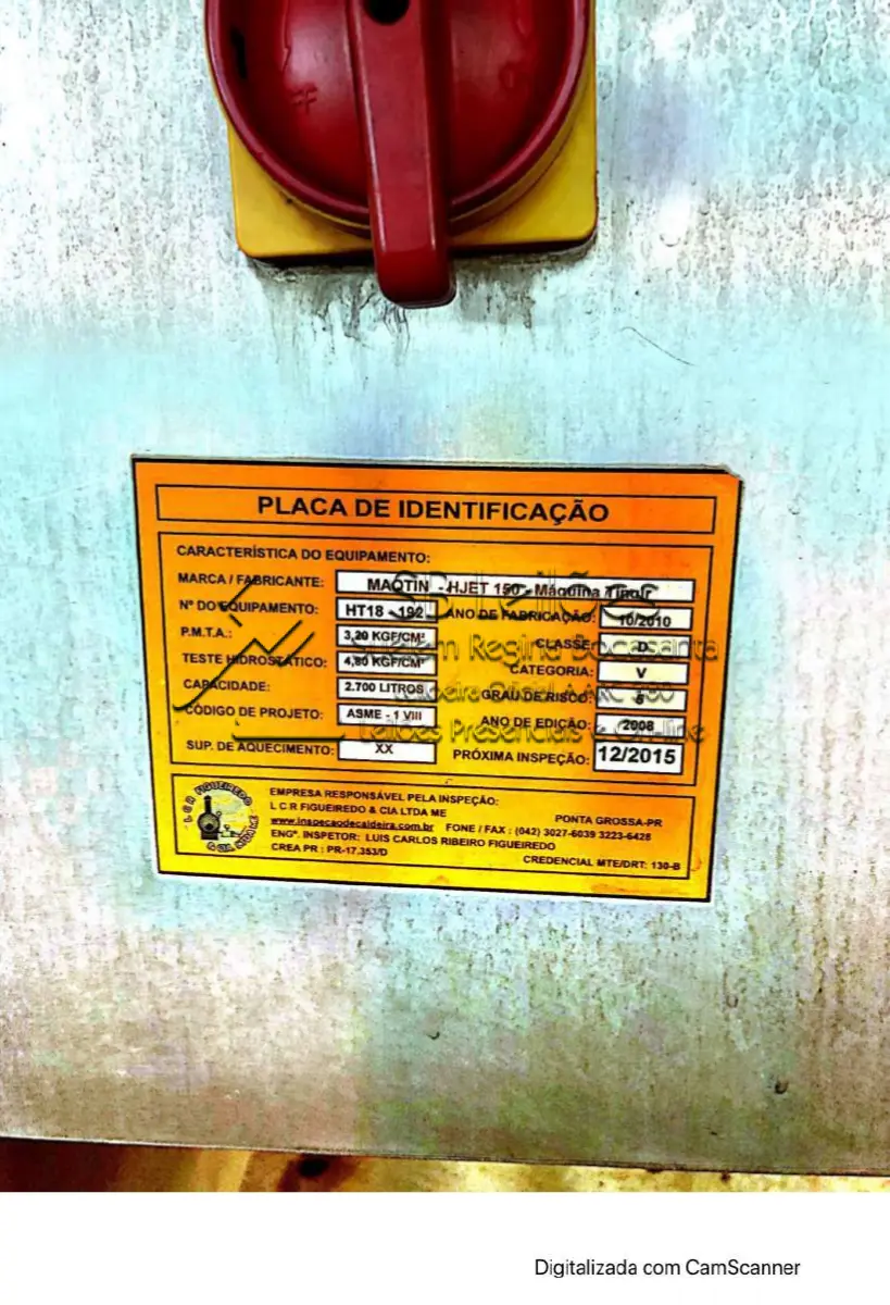 LOTE 008 - Máquina de tingir Maqtin TCT150H, HT18 - série 192, inox, com painel digital.