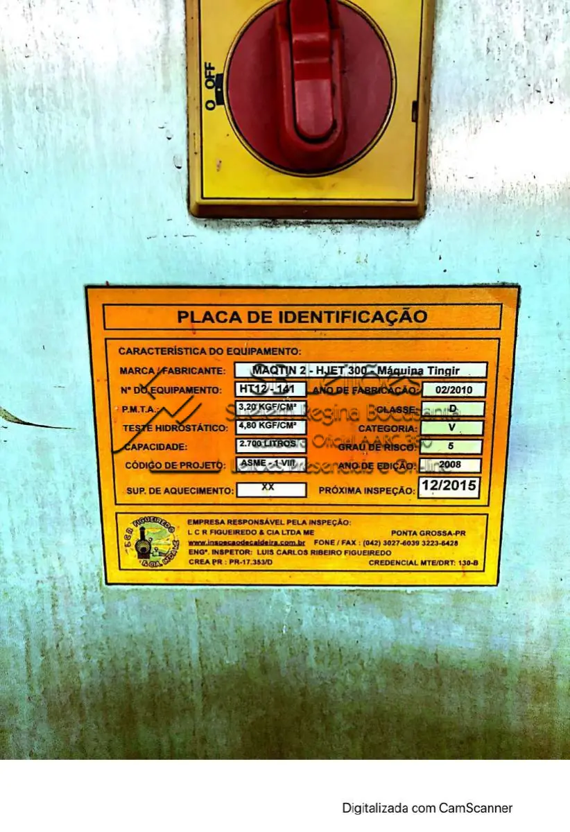 LOTE 006 - Máquina de tingir Maqtin, Hjet 300, nº série HT12-141