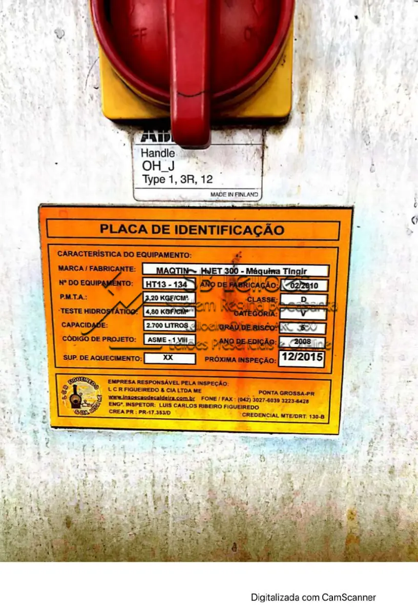 LOTE 007 - Máquina de tingir Maqtin, Hjet 300, nº série  HT13-134