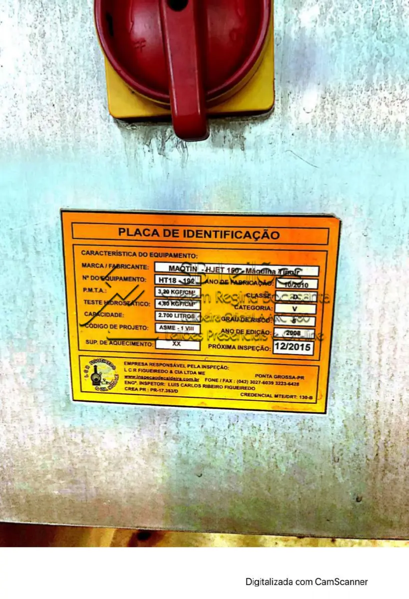 LOTE 008 - Máquina de tingir Maqtin TCT150H, HT18 - série 192, inox, com painel digital.