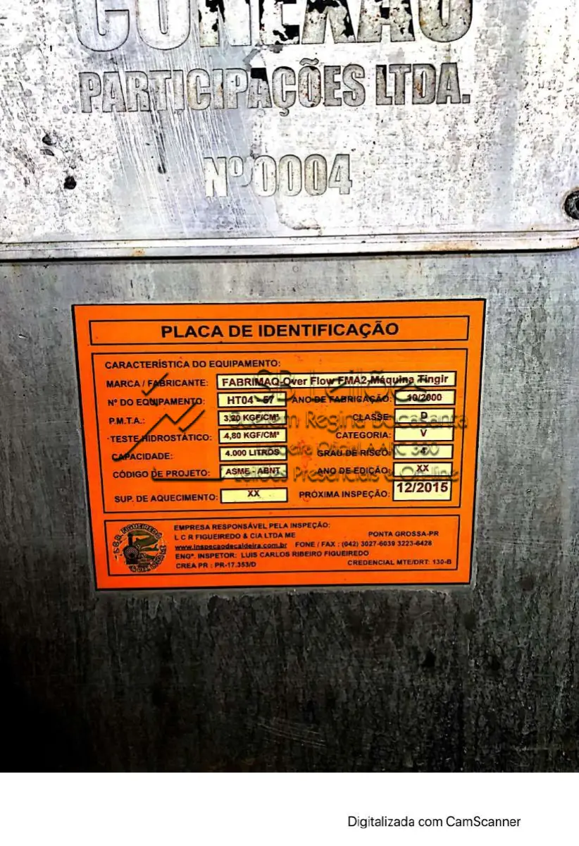 LOTE 002 - Máquina de tingir Fabrimaq, nº série 57 modelo FMA2HT30 inox, com painel digital.