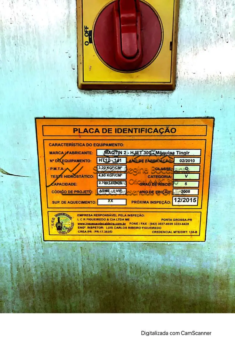 LOTE 006 - Máquina de tingir Maqtin, Hjet 300, nº série HT12-141