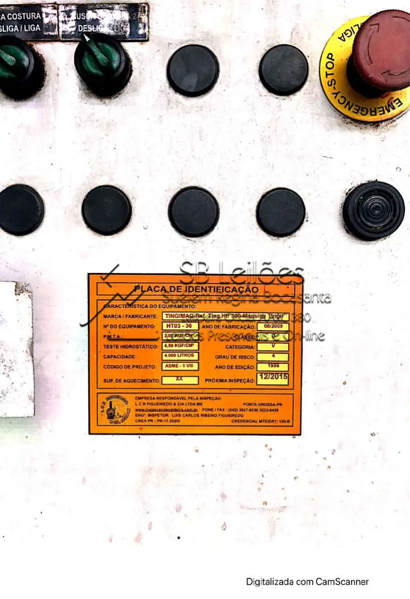 LOTE 004 - Máquina de tingir Tingimaq, modelo REF.TING HTR300, nº série36, inox com painel digital.